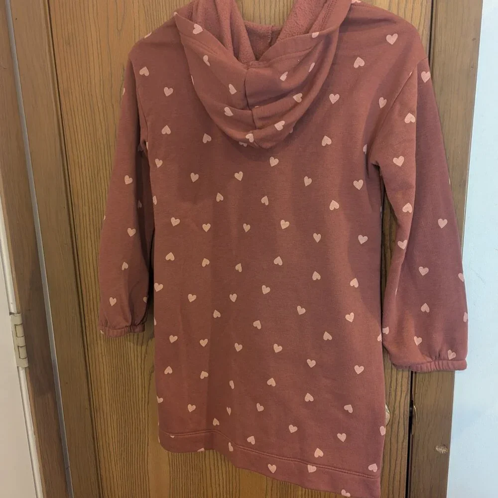 Old Navy Long Sleeve Hooded Heart Sweatshirt Dress Pink-Girls Size L (10-12)‎
